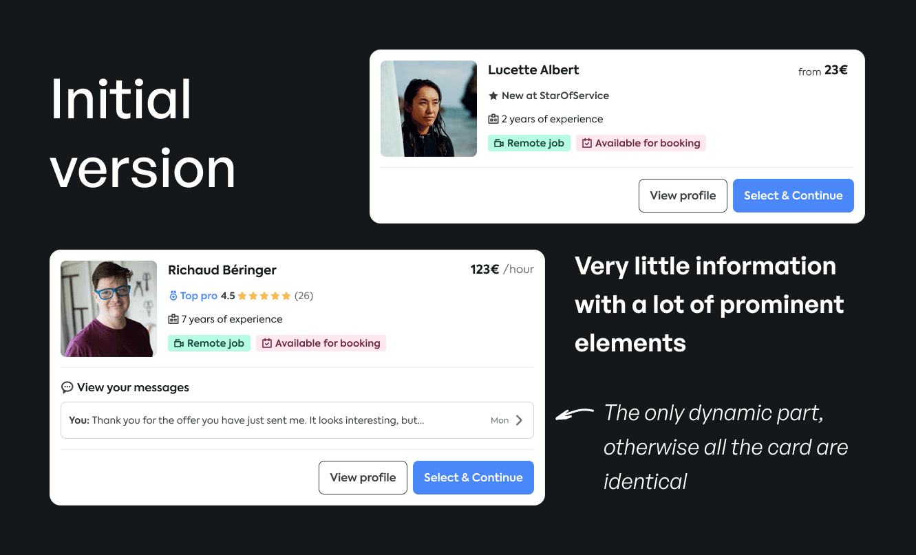 Initial version of professional cards